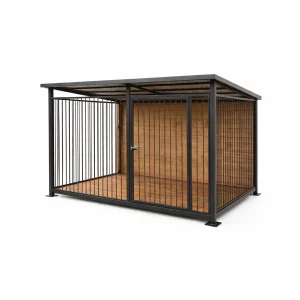 Solidny kojec dla dużego psa o wymiarach 4x3m z wygłuszonym dachem i wpuszczanymi szczeblami - producent Evolaser.