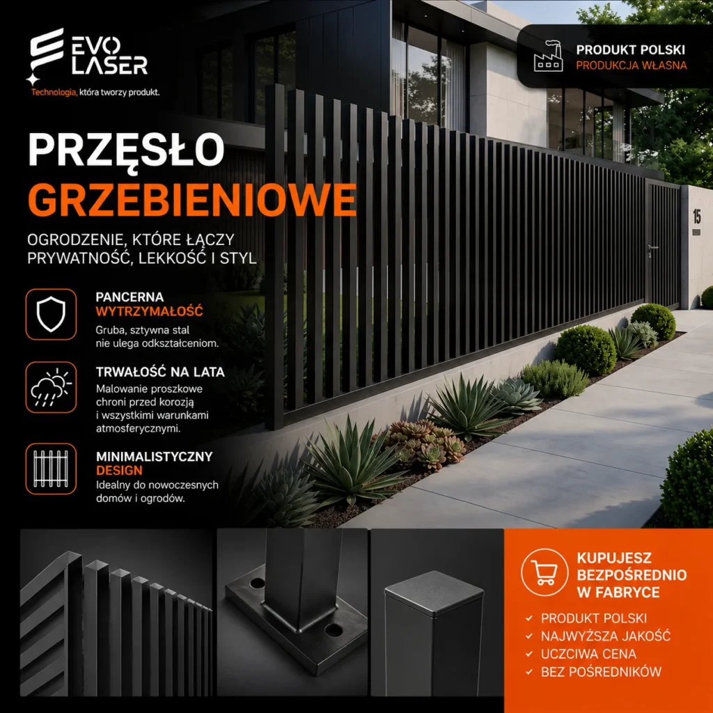 Nowoczesne Przęsło Ogrodzeniowe Grzebieniowe – System Modułowy Vertical Premium Nowoczesne Przęsło Ogrodzeniowe Grzebieniowe – System Modułowy Vertical Premium